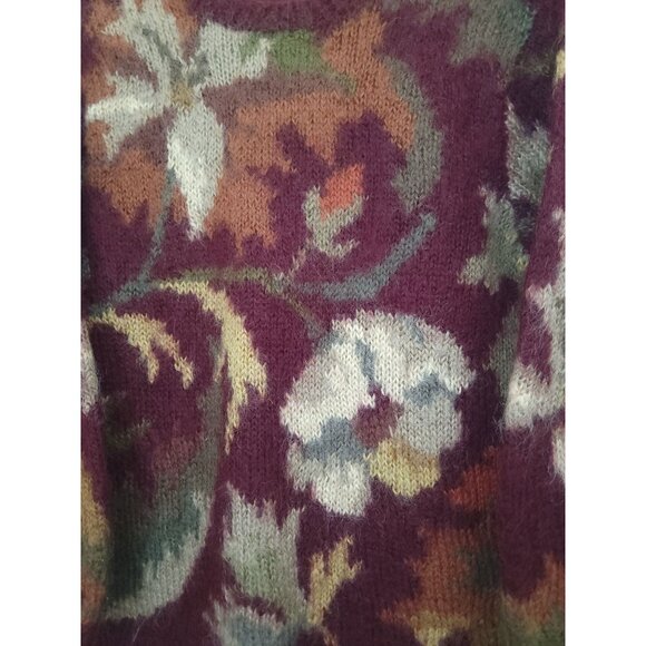 Vintage Talbots Hand Knit Maroon Floral Pullover Sweater Mohair Blend Sz S - Picture 3 of 4